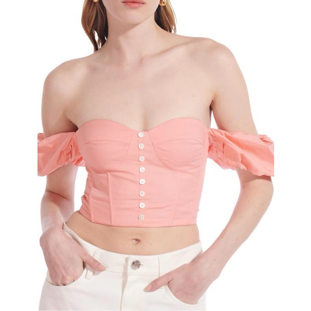 STAUD Pink Off-Shoulder Button-Front Corset Top